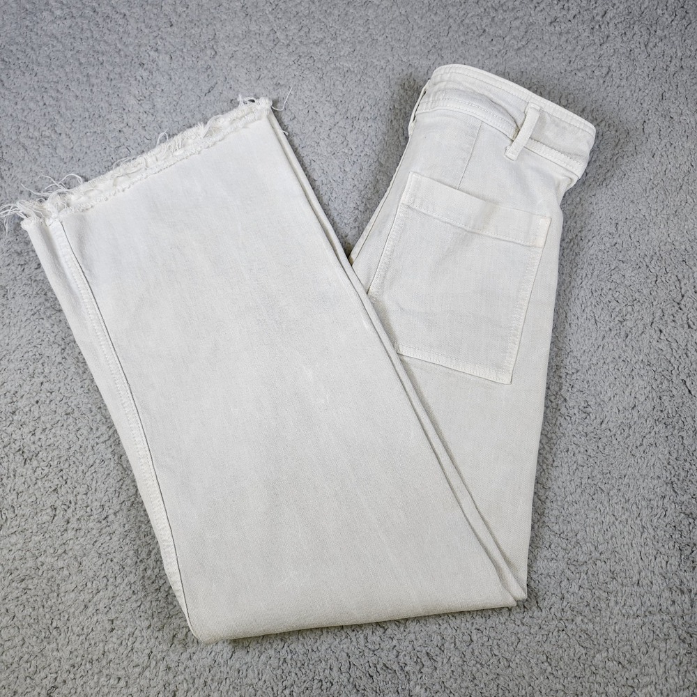 Zara The Marine Straight Jeans Off White Raw Hem Size 4